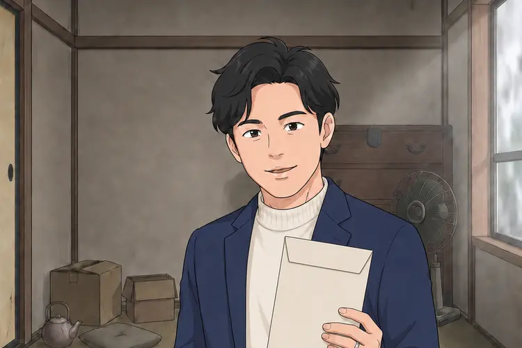 アイバが封筒を手にして、落ち着いた表情で話している