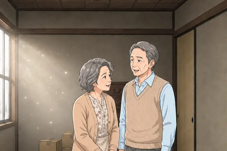 夫が妻と目を合わせて小さくうなずく