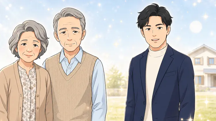 アイバと夫婦が並んで穏やかに笑っている